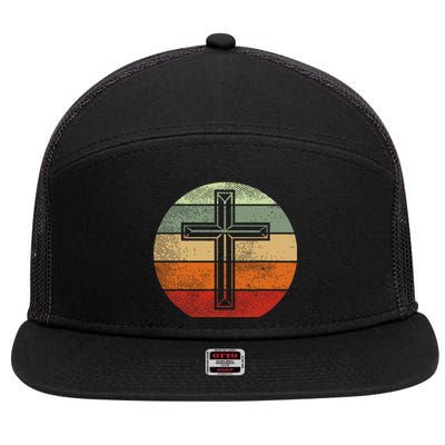 Jesus Retro Cross Christ God Faith Religious Christian Gift 7 Panel Mesh Trucker Snapback Hat