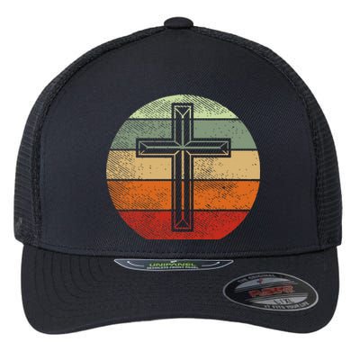 Jesus Retro Cross Christ God Faith Religious Christian Gift Flexfit Unipanel Trucker Cap