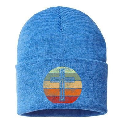 Jesus Retro Cross Christ God Faith Religious Christian Gift Sustainable Knit Beanie