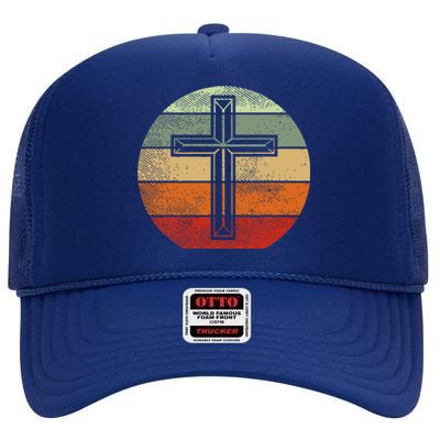 Jesus Retro Cross Christ God Faith Religious Christian Gift High Crown Mesh Back Trucker Hat