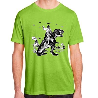 Jesus Riding Dinosaur Funny Ufo Adult ChromaSoft Performance T-Shirt