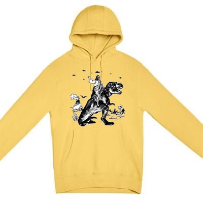 Jesus Riding Dinosaur Funny Ufo Premium Pullover Hoodie