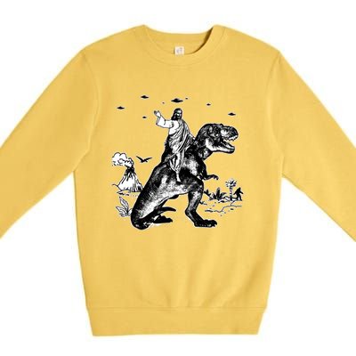 Jesus Riding Dinosaur Funny Ufo Premium Crewneck Sweatshirt