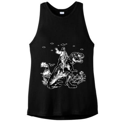 Jesus Riding Dinosaur Funny Ufo Ladies PosiCharge Tri-Blend Wicking Tank
