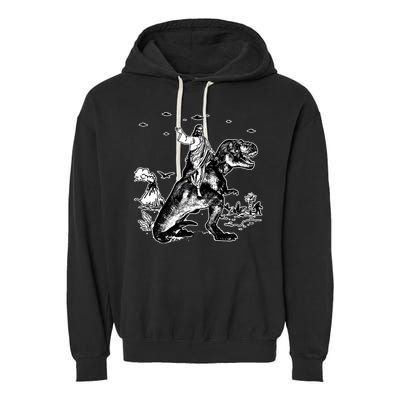 Jesus Riding Dinosaur Funny Ufo Garment-Dyed Fleece Hoodie