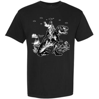 Jesus Riding Dinosaur Funny Ufo Garment-Dyed Heavyweight T-Shirt