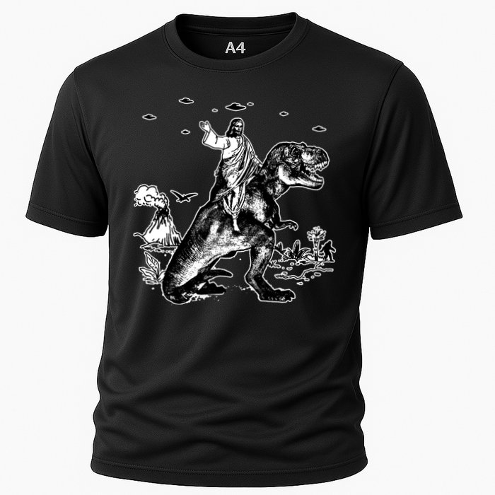 Jesus Riding Dinosaur Funny Ufo Cooling Performance Crew T-Shirt
