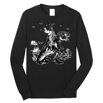 Jesus Riding Dinosaur Funny Ufo Long Sleeve Shirt