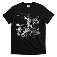 Jesus Riding Dinosaur Funny Ufo T-Shirt