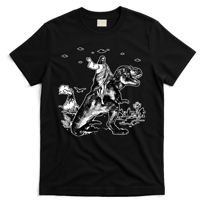 Jesus Riding Dinosaur Funny Ufo T-Shirt