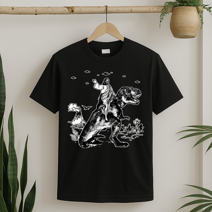Jesus Riding Dinosaur Funny Ufo T-Shirt