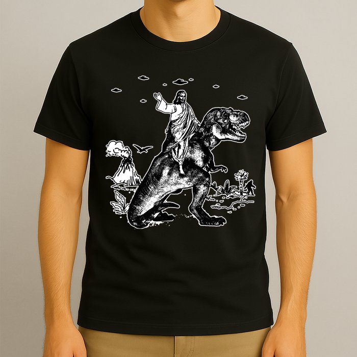 Jesus Riding Dinosaur Funny Ufo T-Shirt