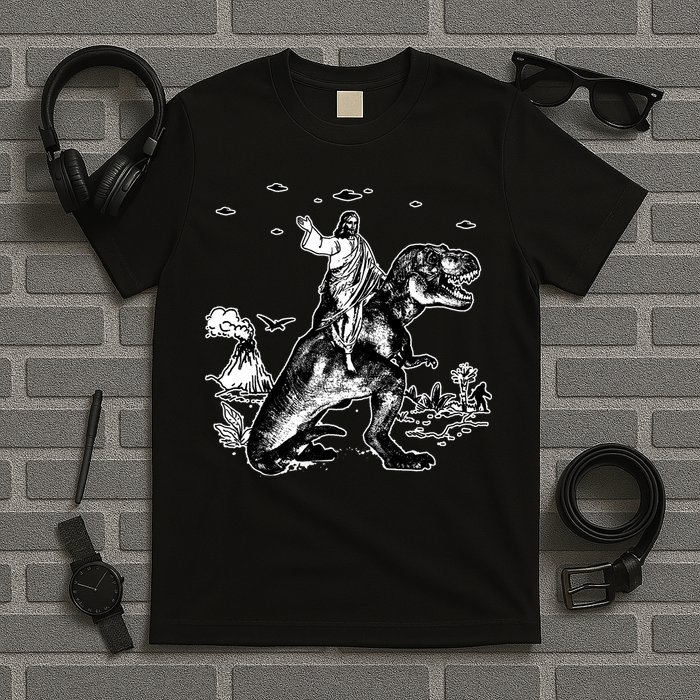 Jesus Riding Dinosaur Funny Ufo T-Shirt