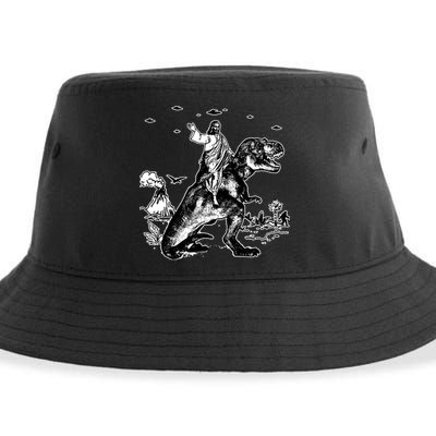Jesus Riding Dinosaur Funny Ufo Sustainable Bucket Hat