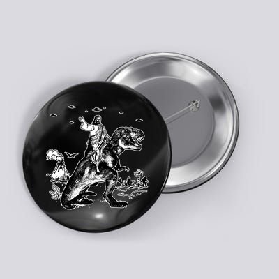 Jesus Riding Dinosaur Funny Ufo Button