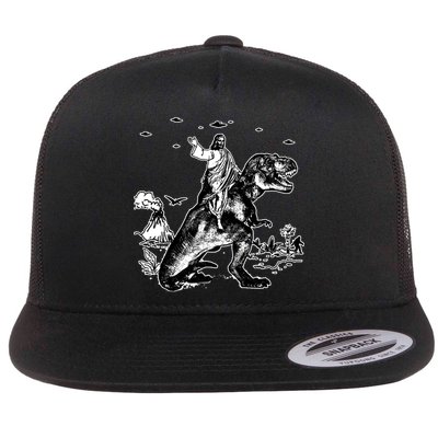 Jesus Riding Dinosaur Funny Ufo Flatbill Hat