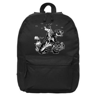 Jesus Riding Dinosaur Funny Ufo 16 in Basic Backpack