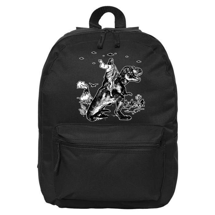 Jesus Riding Dinosaur Funny Ufo 16 in Basic Backpack