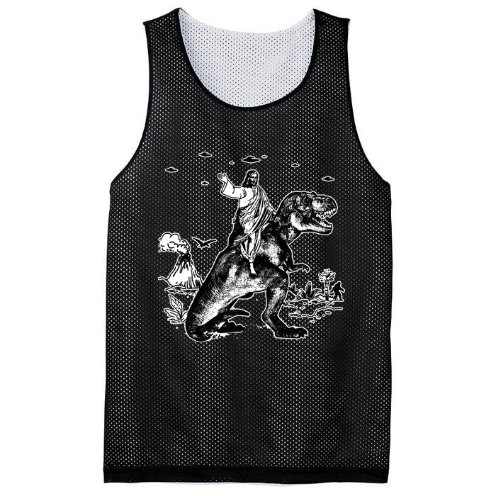 Jesus Riding Dinosaur Funny Ufo Mesh Reversible Basketball Jersey Tank