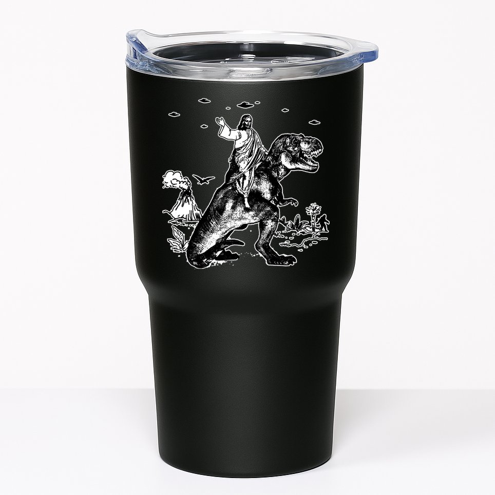 Jesus Riding Dinosaur Funny Ufo Tumbler