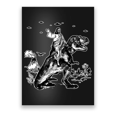 Jesus Riding Dinosaur Funny Ufo Poster
