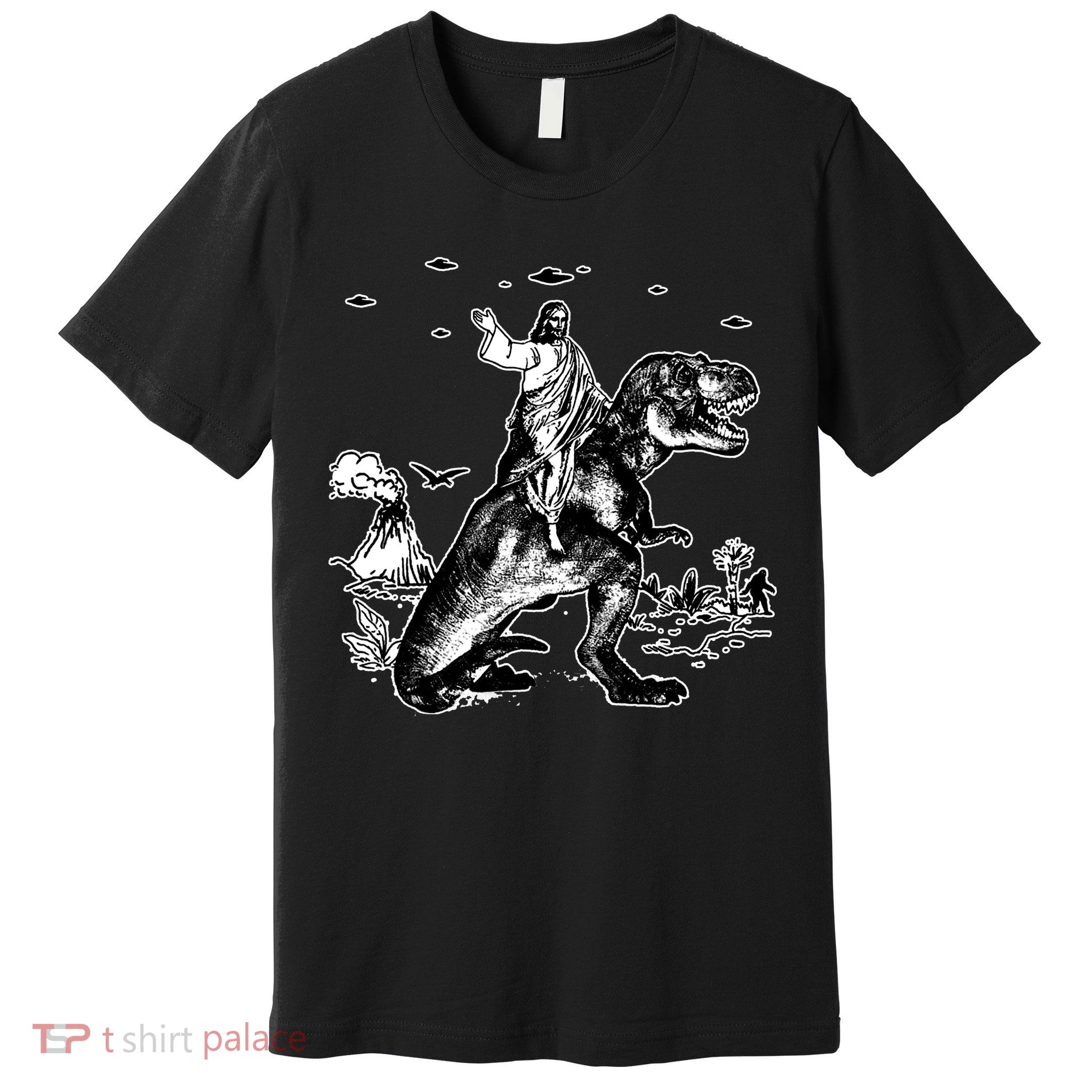 Jesus Riding Dinosaur Funny Ufo Premium T-Shirt