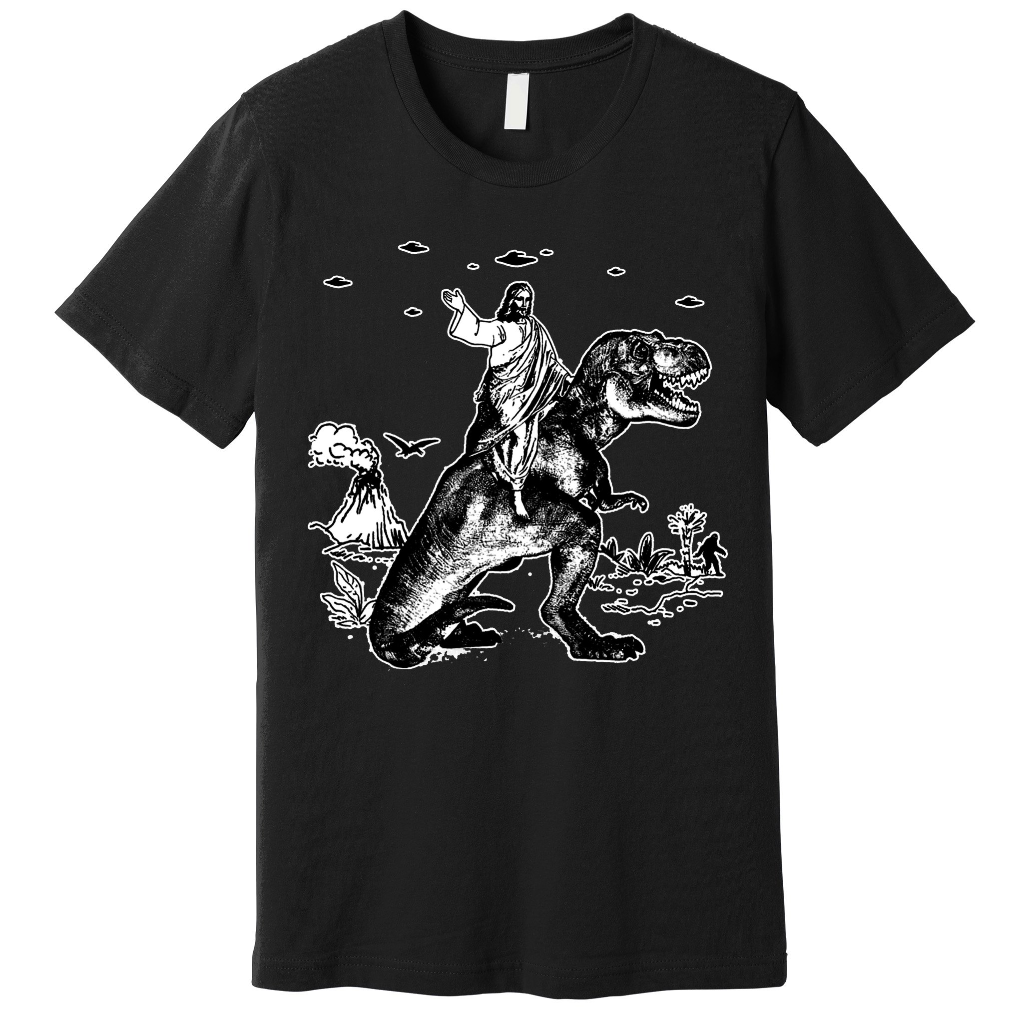 Jesus Riding Dinosaur Funny Ufo Premium T-Shirt