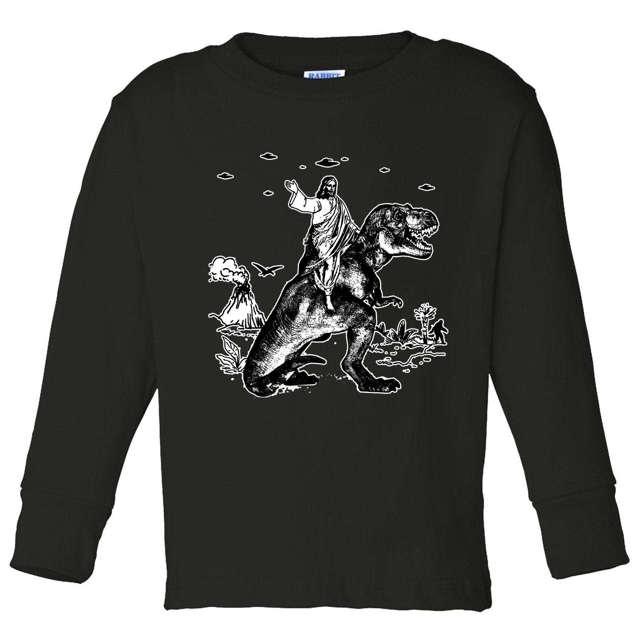 Jesus Riding Dinosaur Funny Ufo Toddler Long Sleeve Shirt