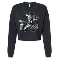 Jesus Riding Dinosaur Funny Ufo Cropped Pullover Crew
