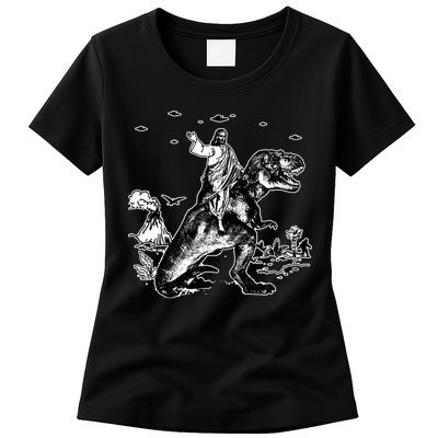 Jesus Riding Dinosaur Funny Ufo Womens T-Shirt