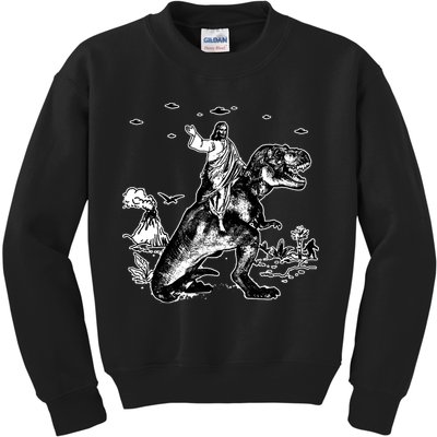 Jesus Riding Dinosaur Funny Ufo Kids Sweatshirt