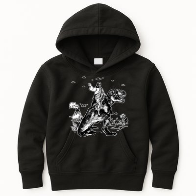 Jesus Riding Dinosaur Funny Ufo Kids Hoodie