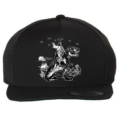 Jesus Riding Dinosaur Funny Ufo Wool Snapback Cap