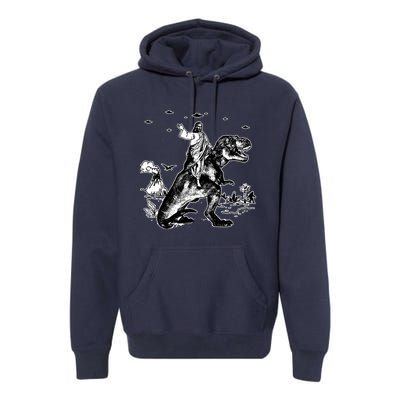 Jesus Riding Dinosaur Funny Ufo Premium Hoodie