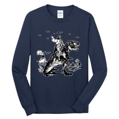 Jesus Riding Dinosaur Funny Ufo Tall Long Sleeve T-Shirt