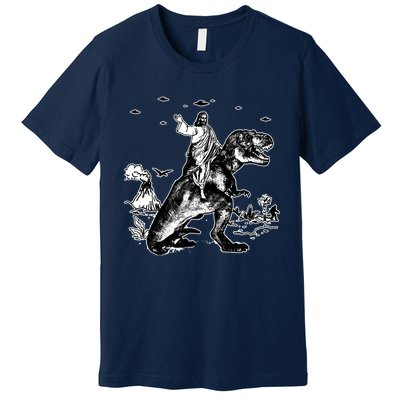 Jesus Riding Dinosaur Funny Ufo Premium T-Shirt