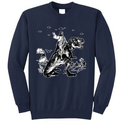 Jesus Riding Dinosaur Funny Ufo Tall Sweatshirt