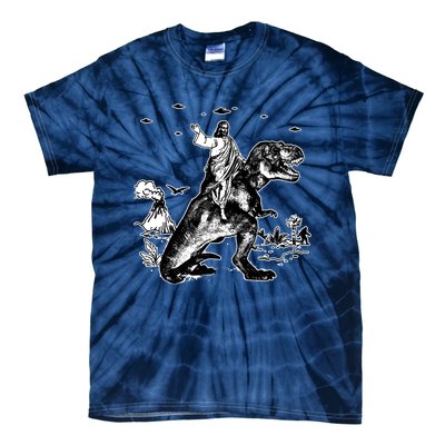 Jesus Riding Dinosaur Funny Ufo Tie-Dye T-Shirt