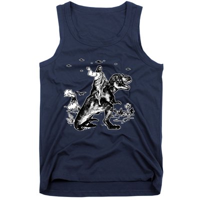 Jesus Riding Dinosaur Funny Ufo Tank Top