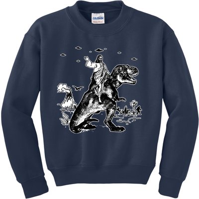 Jesus Riding Dinosaur Funny Ufo Kids Sweatshirt