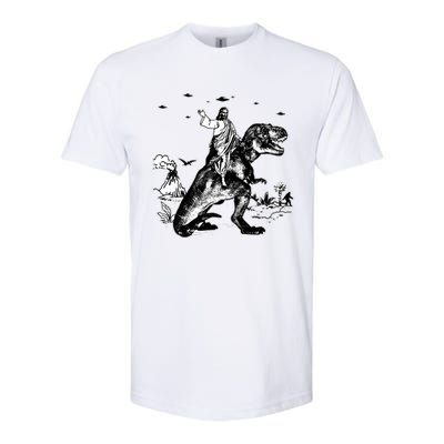 Jesus Riding Dinosaur Funny Ufo Softstyle® CVC T-Shirt