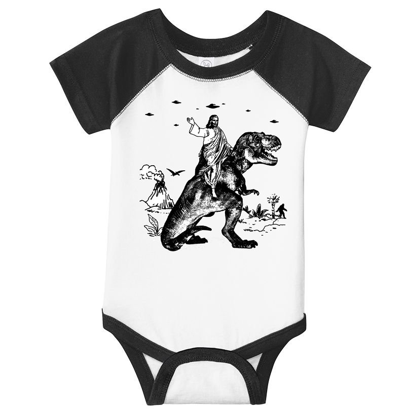 Jesus Riding Dinosaur Funny Ufo Infant Baby Jersey Bodysuit
