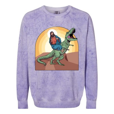 Jesus Riding Dinosaur Colorblast Crewneck Sweatshirt