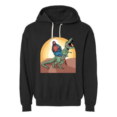 Jesus Riding Dinosaur Garment-Dyed Fleece Hoodie