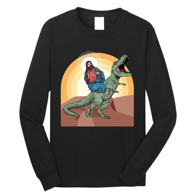 Jesus Riding Dinosaur Long Sleeve Shirt