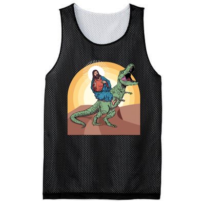 Jesus Riding Dinosaur Mesh Reversible Basketball Jersey Tank