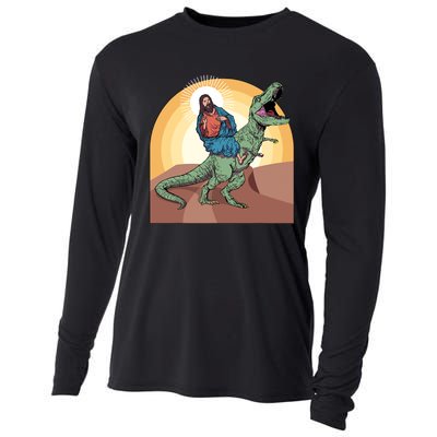 Jesus Riding Dinosaur Cooling Performance Long Sleeve Crew