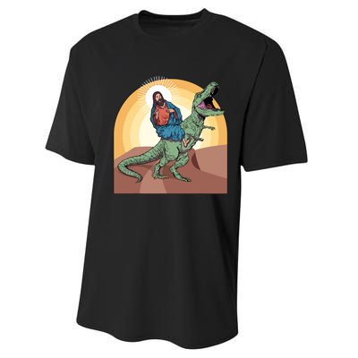 Jesus Riding Dinosaur Performance Sprint T-Shirt