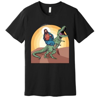 Jesus Riding Dinosaur Premium T-Shirt