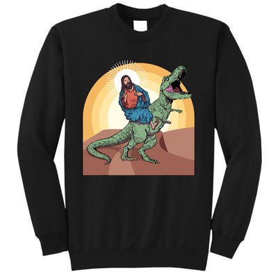 Jesus Riding Dinosaur Tall Sweatshirt